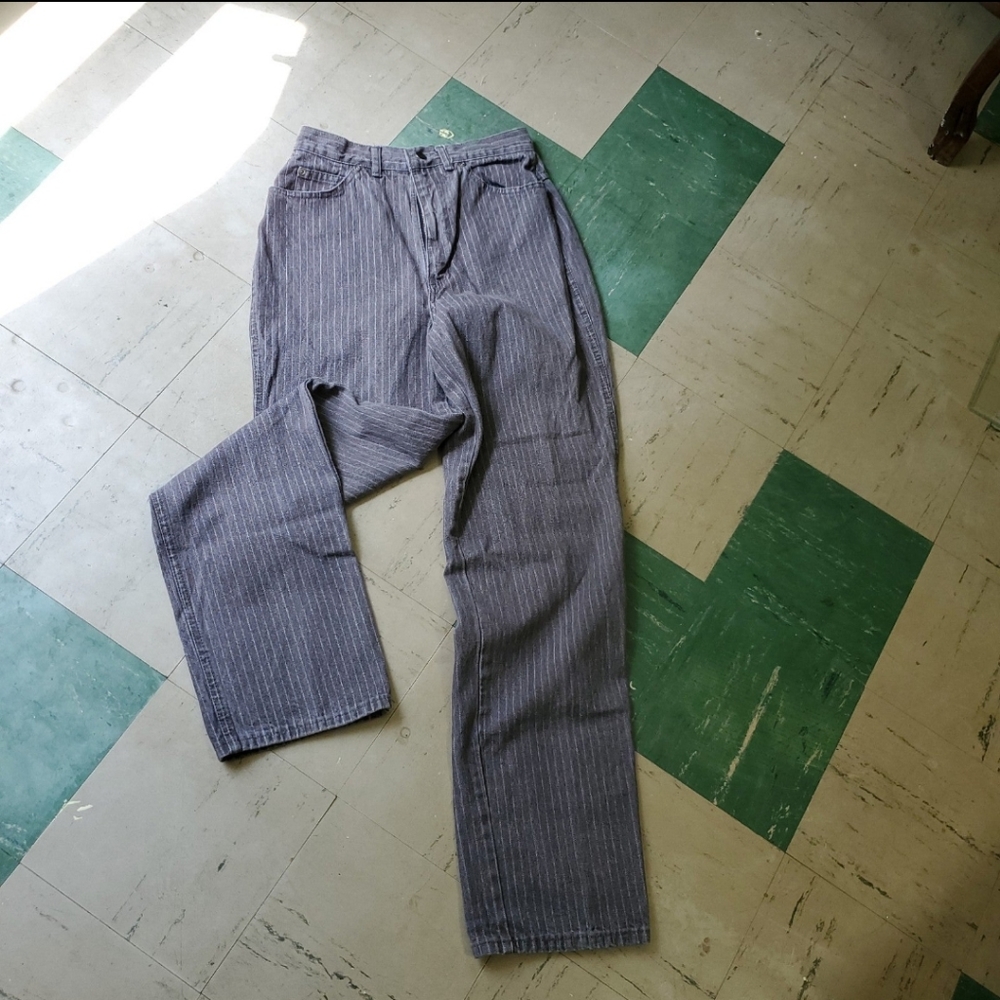 1980s Vintage High Rise Gray Pinstripe Jeans from Sears